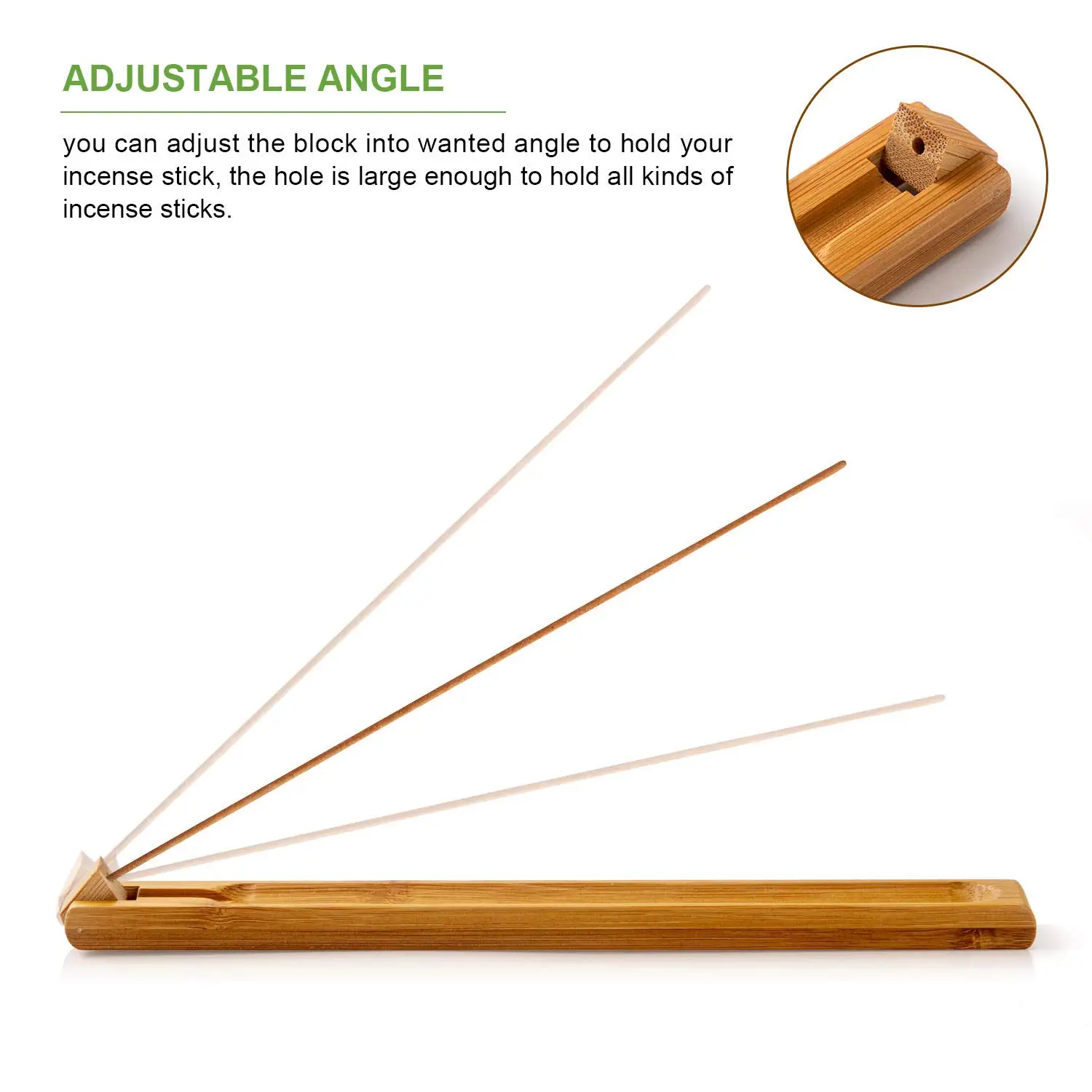 9.85 Inch Bamboo Incense Holder Natural Bamboo Incense Burner for Sticks with Adjustable Angle Wood Incense Sticks Holder