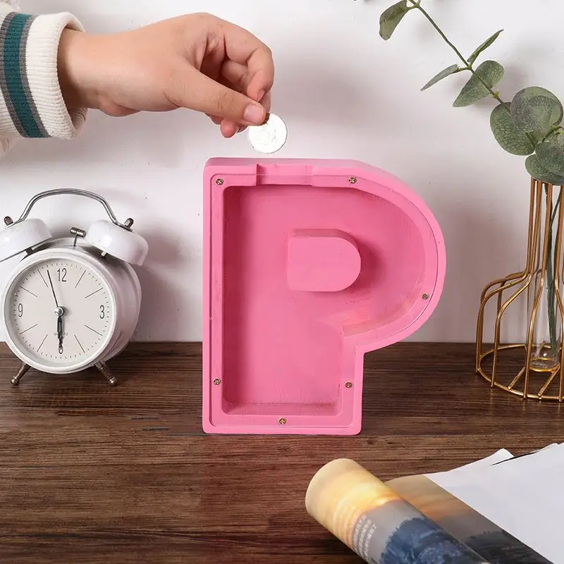 Piggy-Bank For Kids Boys Girls Large Piggy Banks 26 English Alphabet Letter,Personalized Wooden,Transparent Money Saving Box