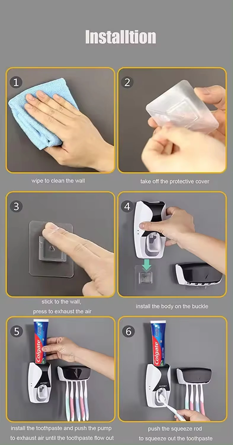 Automatic Toothbrush Dispenser Wall Mount Toothpaste Squeezer and Toothbrush Holder Set for Kids Family Bathroom Use