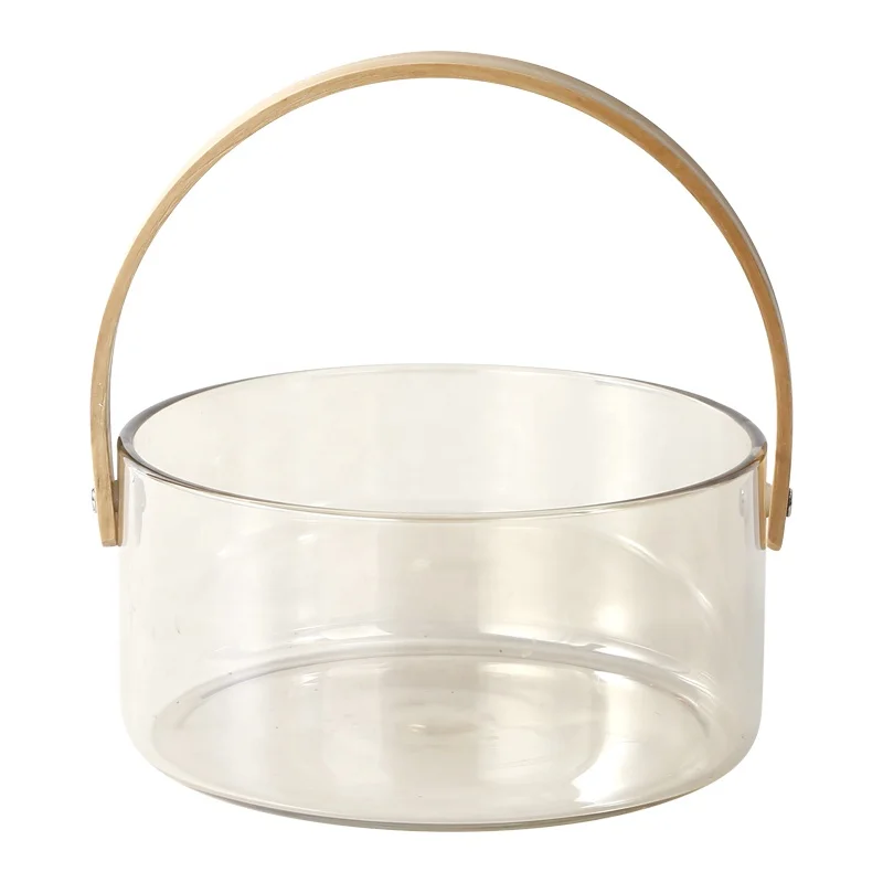 Antique Different Sizes Borosilicate Tableware Serving Bowl Big Fruit Cylinder Glass Bowl With Handle