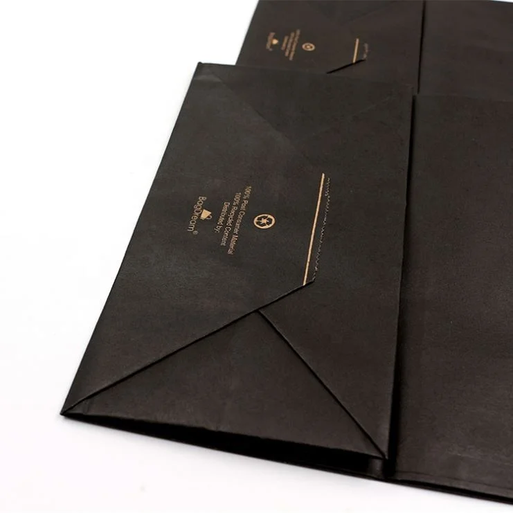 luxury boutique retail shopping gift packaging custom printed black small paperbag with your own logo