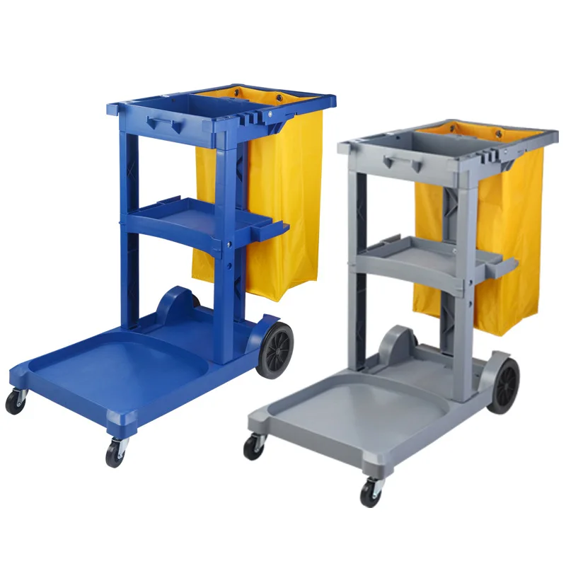 Factory Price Multifunction Hotel Room Cleaning Service Trolley Commercial Plastic Janitorial Cart