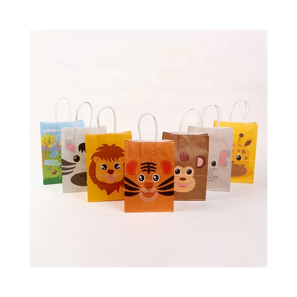 Wholesale packaging bags for small businesses Party animal colorful kraft paper bags custom candy  gift bags with logo