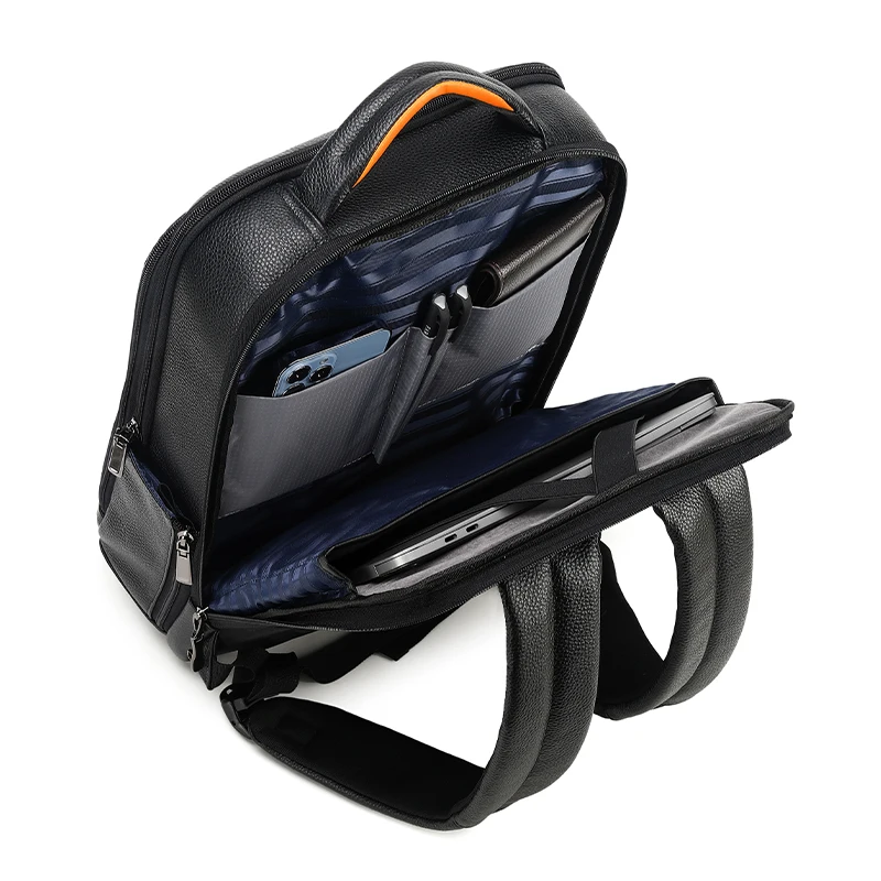 2024 Custom Outdoor Travel 15.6 inch Laptop Genuine Leather with USB Bag Back Pack  Fingerprint Lock Anti-Theft Backpack For Men