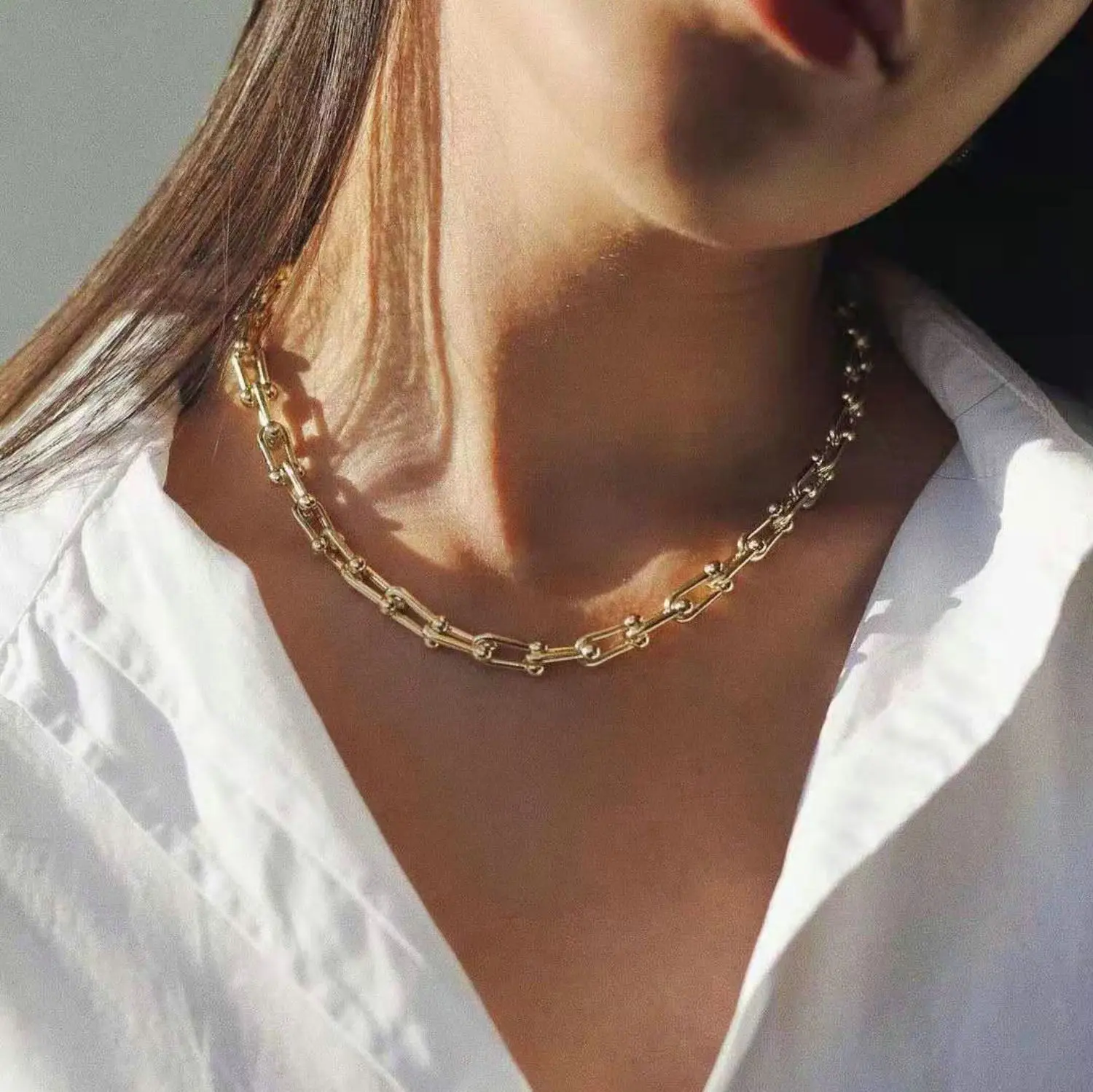 New Charm Waterproof 18K Gold Plated Stainless Steel Jewelry Handmade U Shape Chain Necklace for Women