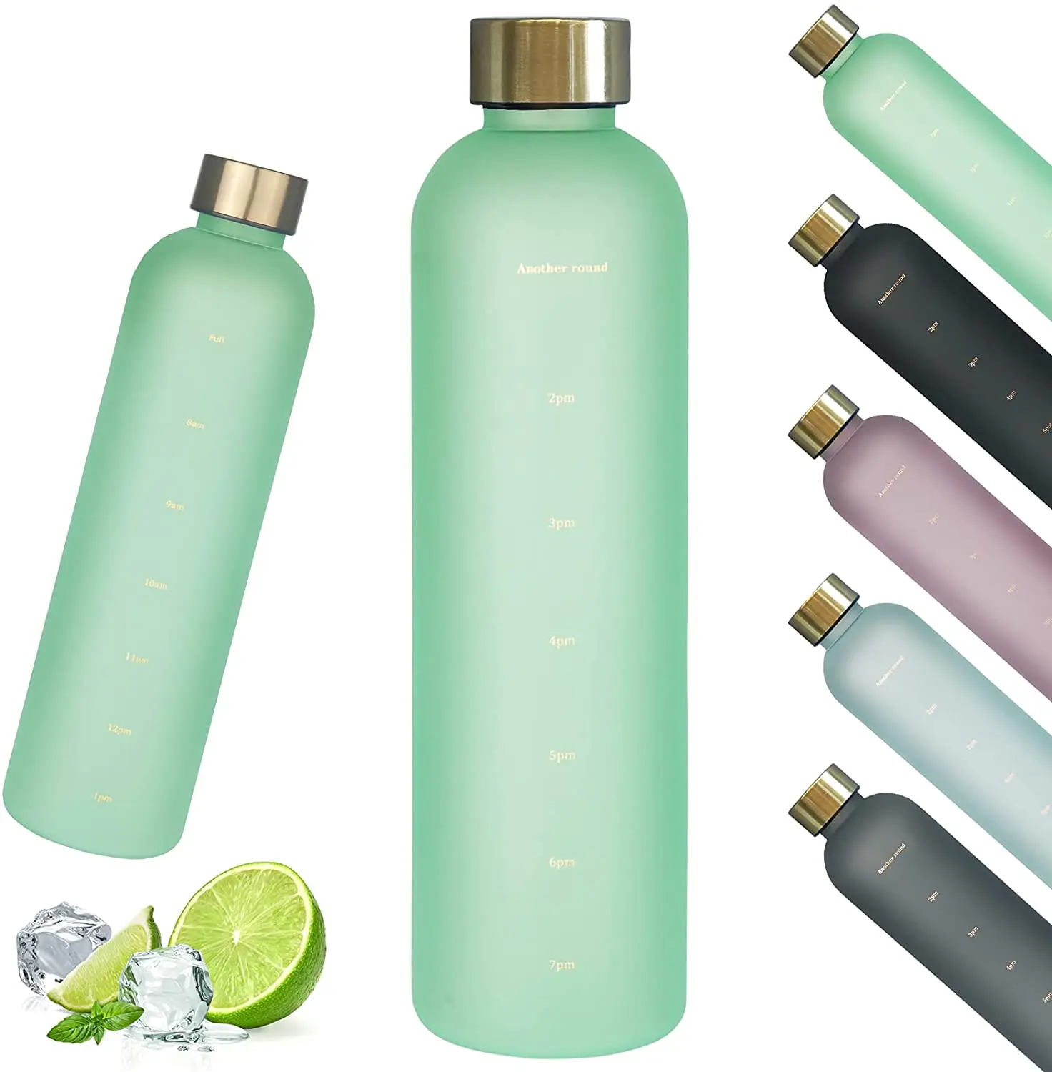 1 Liter 32oz Motivational Water Bottle with Time Marker Reminder,BPA Free Frosted Plastic Water Bottle