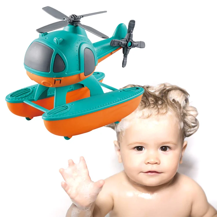 Eco Friendly Bio Plastic Slide Helicopter Toy For Baby Safe Soft Vehicle Green Orange Mixed Airplane Model OEM Toys For kids