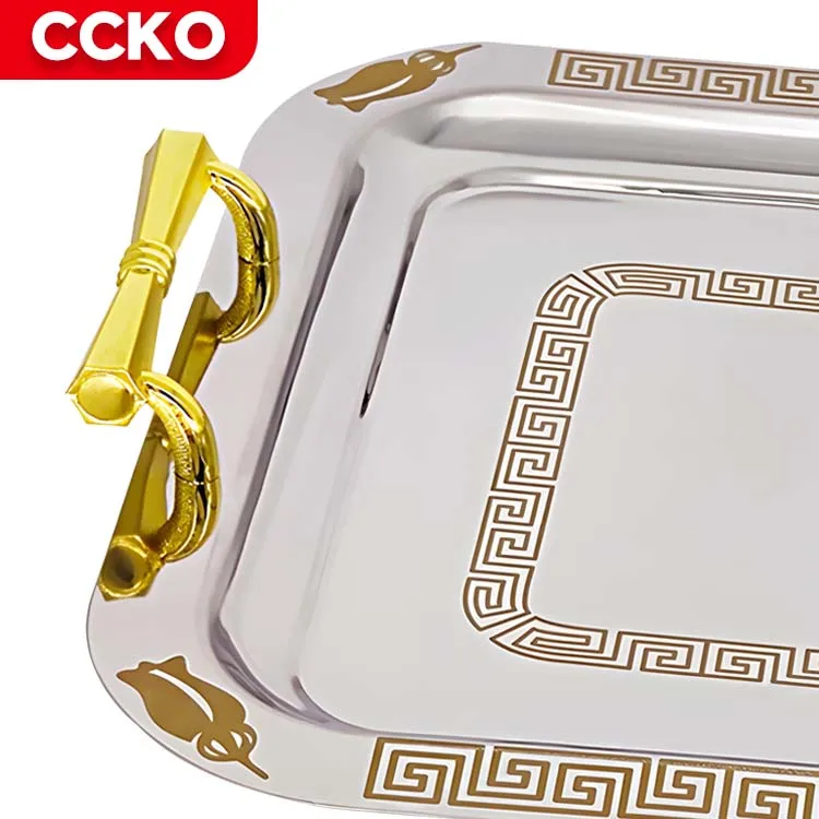 Weeding Bar Luxury Hotel Kitchen Decorative Exclusive Serving Trays Set Waiter Tray Cake Coffee Food Service Tray With Handles
