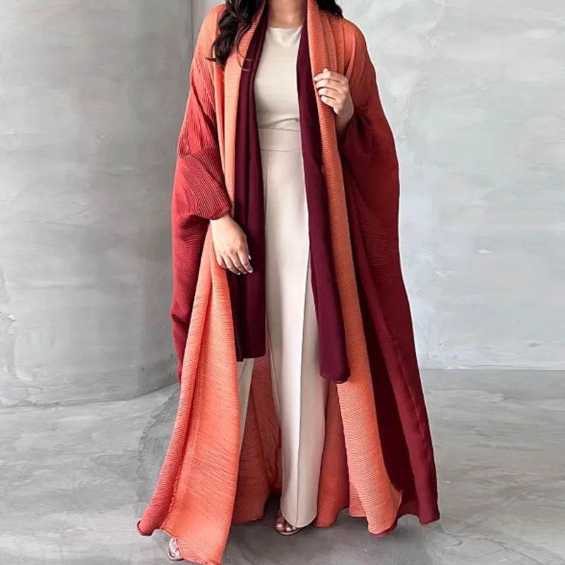 Miyake Pleated Gradient Women Robe 2023 Summer Turndown Bat Windbreak Coats Collar Cardigan Jackets abaya