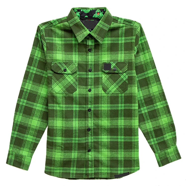 2024 New Hot Sale New Custom Print Plaid Green Flannel Shirts Mens