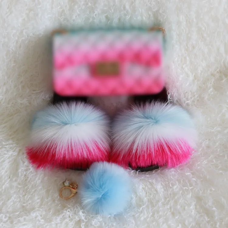 curlyfur kids toddler pvc sandals 2021 mini jelly purse kids fur slides