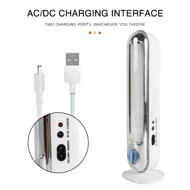 Electrodeless Dimming AC DC Two Charge Modes Hidden Hook Design With Stand Night Construction 200+ Lumen Bright Emergency Light