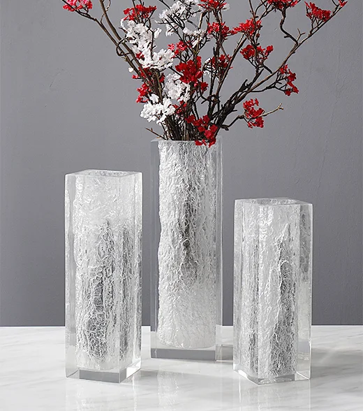 Simple transparent resin flower creative tree trunk texture long flower home decoration light luxury crystal color vase