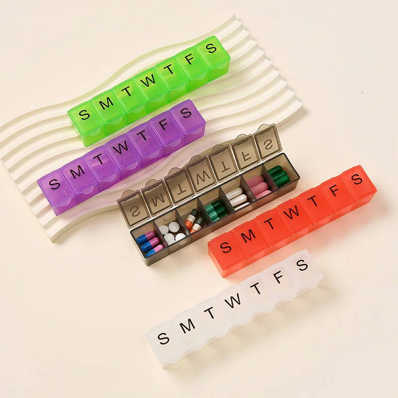 Hot sale Plastic weekly Pill Box 7 compartments tablet planner Daily tablet organizer with braille for daily life