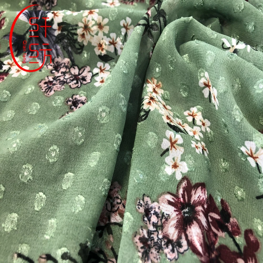 Fabric colorway dubai chiffon jacquard dot printed fabric chiffon african clothing fabric cloths for women dress in 80gsm