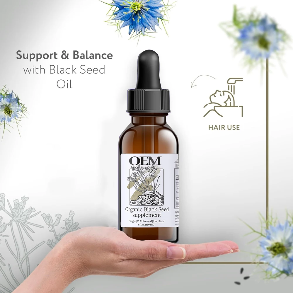 Private Label 120ml Organic Black Seed Oil Cold Pressed Natural Black Cumin Seed Oil For Hair Growth General Use Wholesale