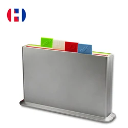 Разделочная доска для кухни, набор из 4 разделочных досок с подставкой-компактные пластиковые цветные разделочные коврики