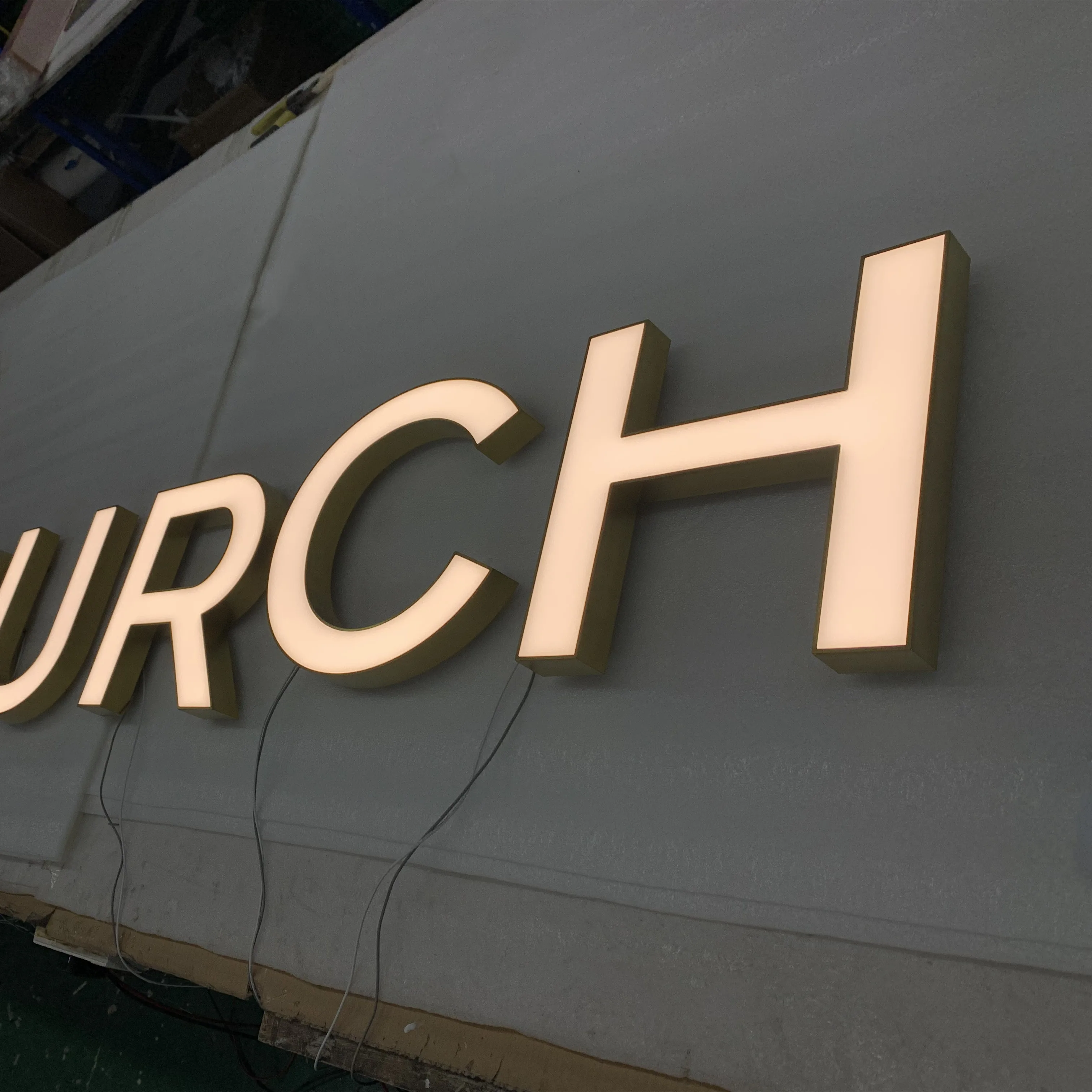 Frontlit Matt Gold Stainless Steel Boxed Up Letters 3d Signage Led Illuminated Channel Letter