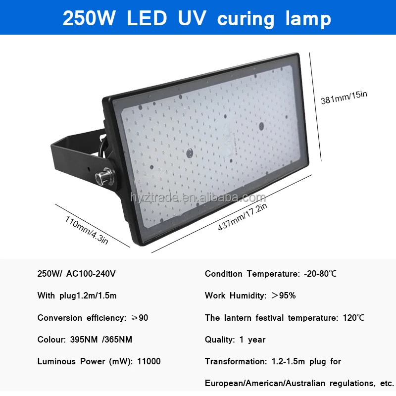 250W Quick Dry 3D Printer  UV Curing Lamp 365nm Adhesive Resin Green Oil Solder PCB Board Coating LCD Screen Paint UV LED Light