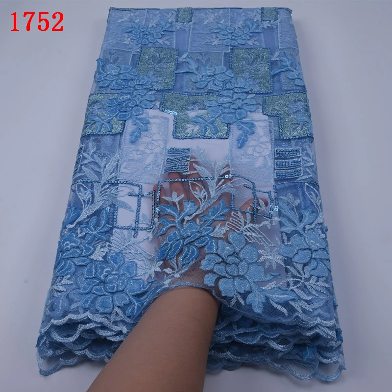 French Lace Crystal Beaded Fabric Green Pearl Beads Embroidery Designs African Sequins Tulle Lace Fabrics 5 yard 1752