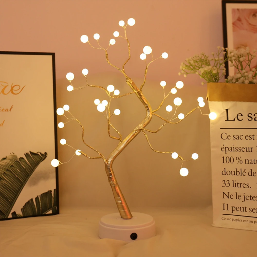 LED 45 cm Pearl tree lamp room romantic ornaments touch switch Usb and Battery Power Table Light
