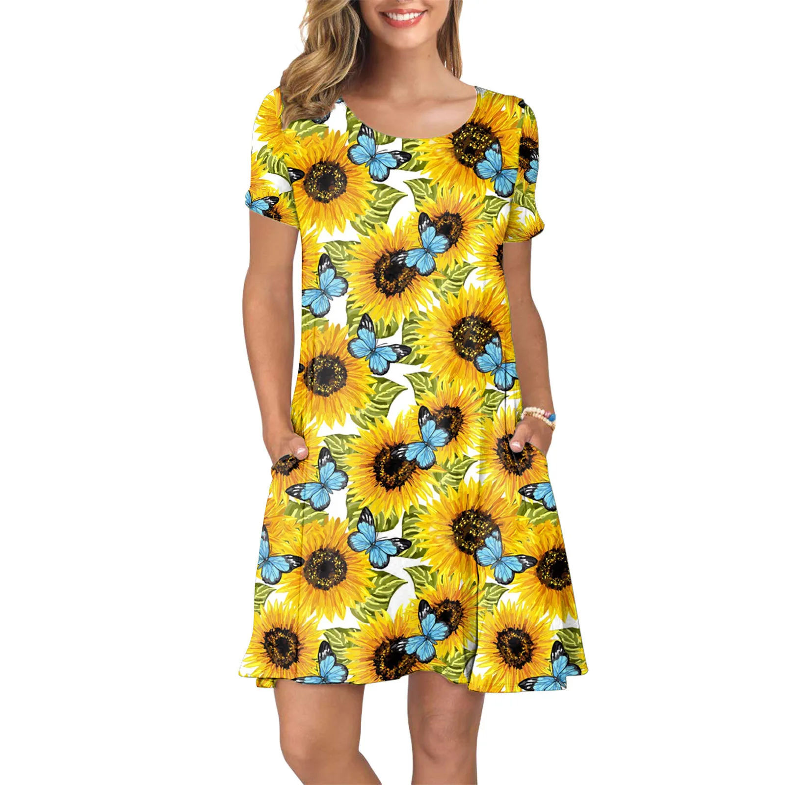 Women Casual Summer T Shirt Dress Loose Short Sleeve Tunic Dress with Pocket for Women