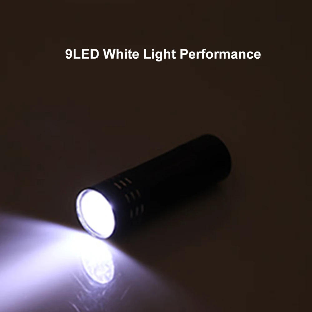 Logo Engraving Promotional Gift 9LED Mini Flashlight 9LEDs Cheap Keychain Lamp Torch Portable Key Ring Light