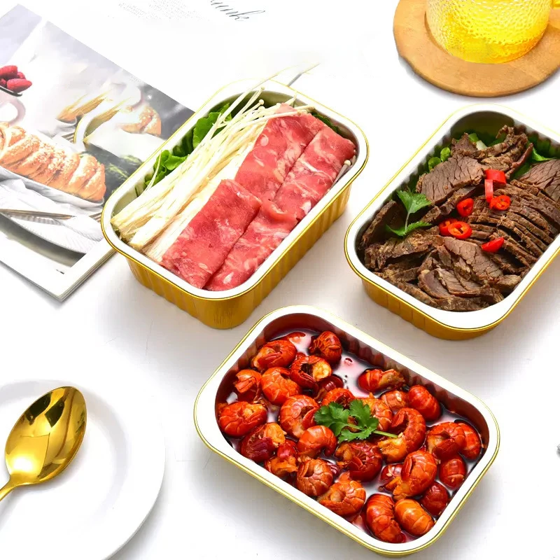 Heatable food packaging box gold heat preservation lunch box recyclable takeaway aluminum foil food container