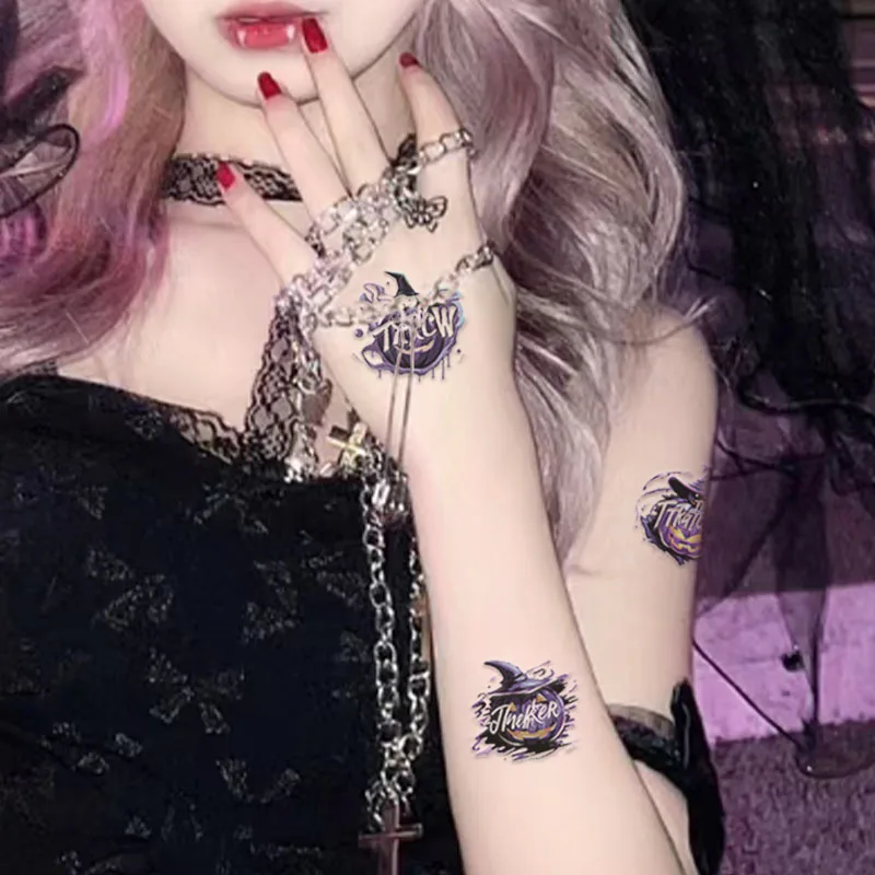CC Disposable Temporary Halloween Party Waterproof Blood Skull Pumpkin Witch Spider Bat Colorful Cute Men Women Tattoo Sticker