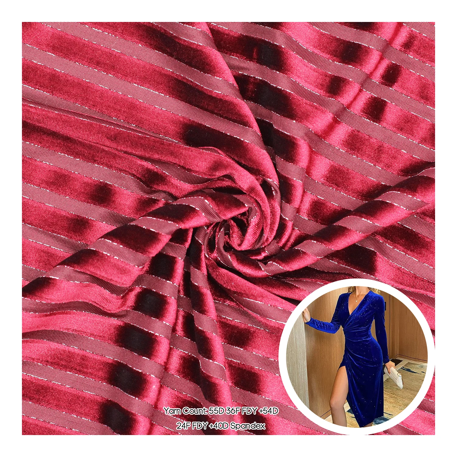 92%polyester 8%spandex 171-360gsm Korea Velvet Warp Knitting Stripe Fabric