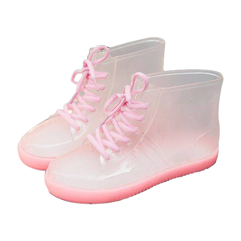 Transparent clear jelly fashion Non-slip Waterproof Shoes pvc women rain boots