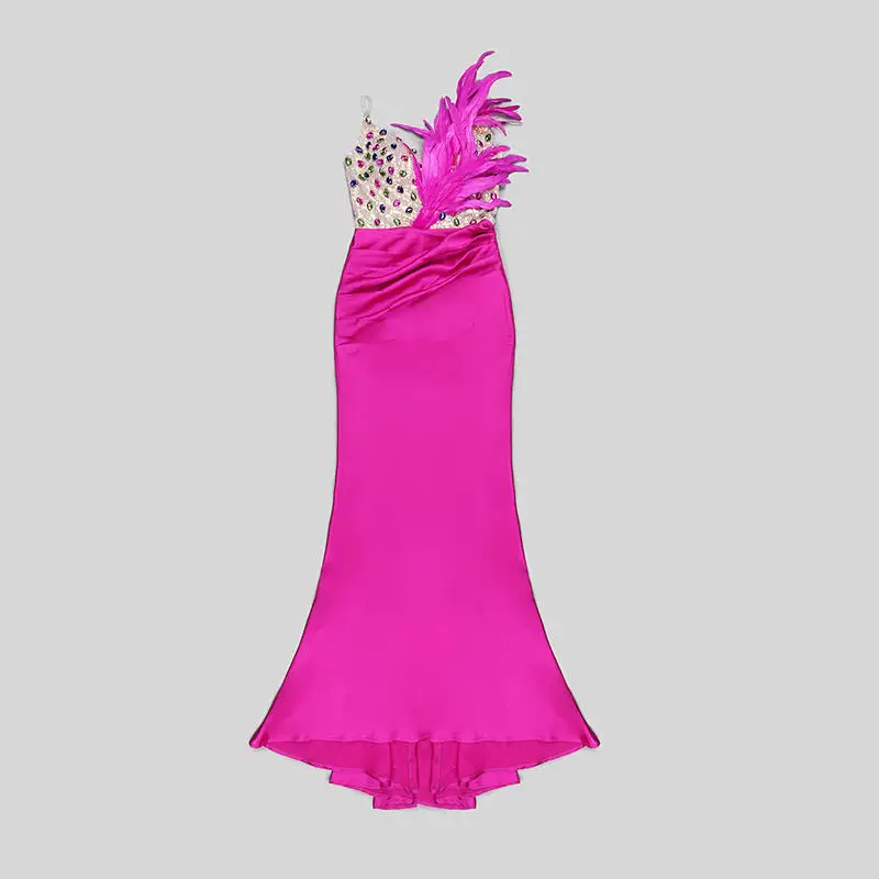 A7453 Costumes Maxi Prom Satin Glitter Beaded Feather Ladies Coquettish Groom Wear Party Dress Other Apparel