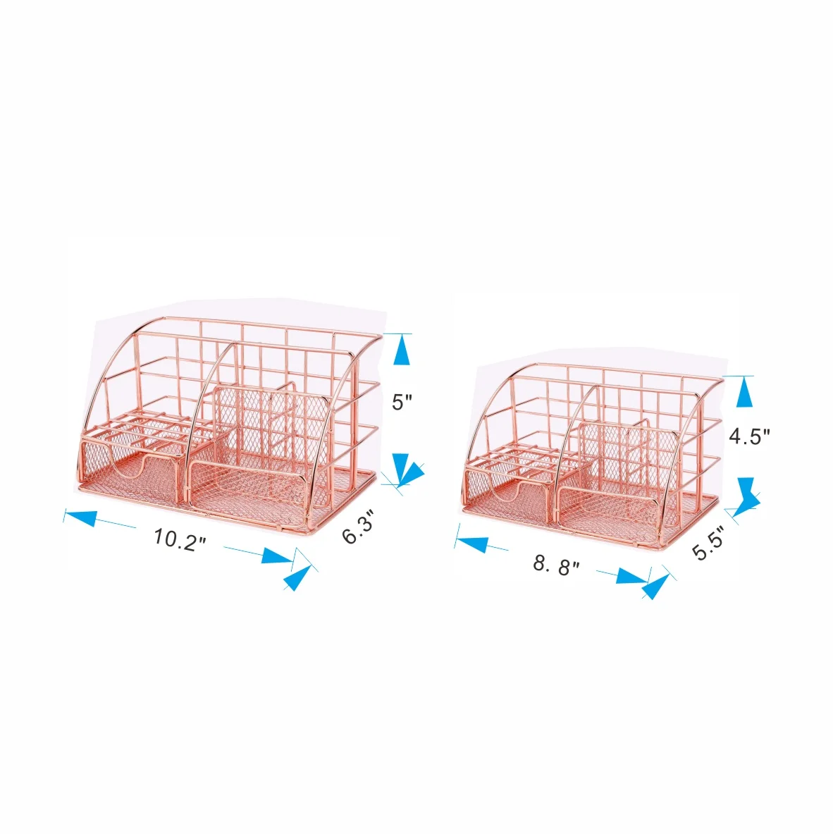 Metal Office Supplies and Accessories Holder Rack Large Size Multi Functional Rose Gold Mesh Desk Organizer