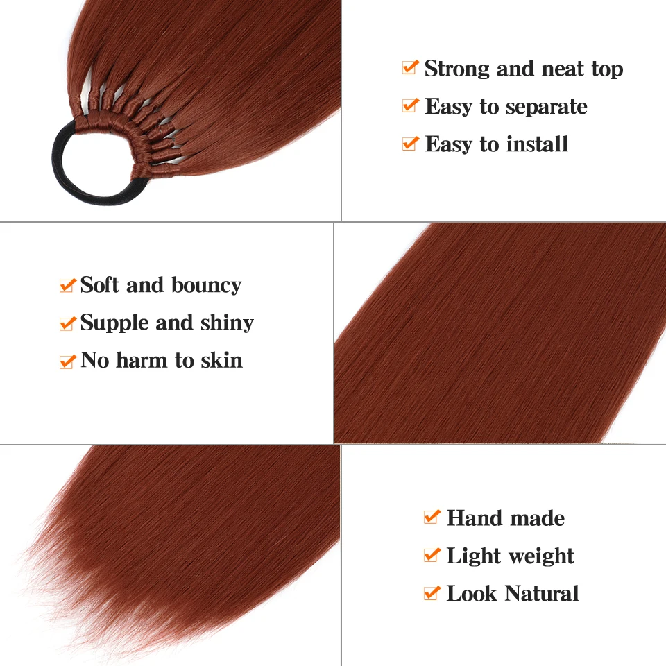 24Inch Straight Ponytail Hairpiece Extension Natural High Temperature Fiber Synthetic Hair Elastic Band Ponytail Hair Extensions