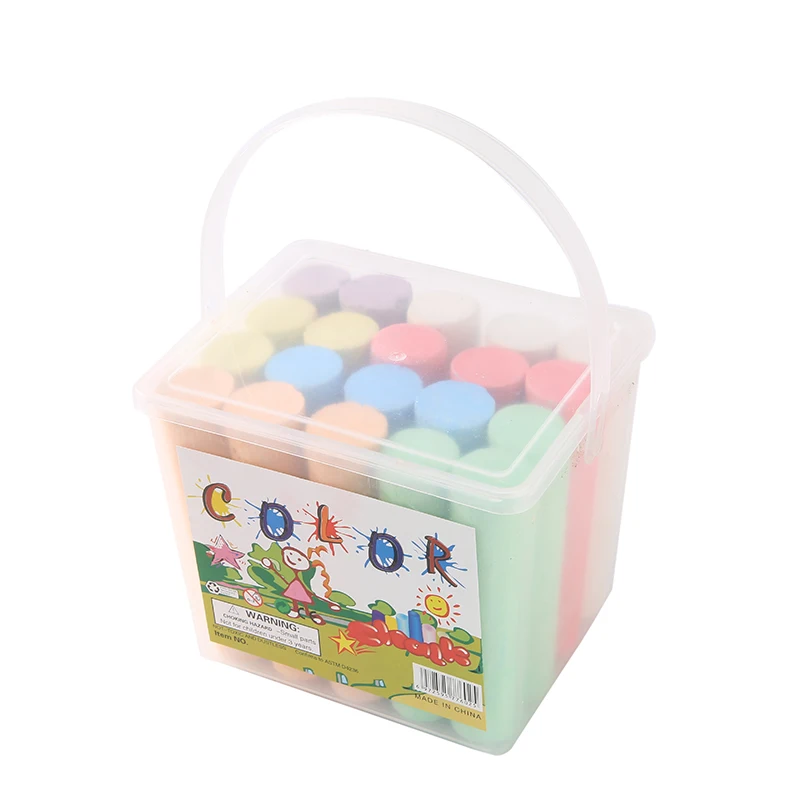 Factory wholesale sidewalk chalk transparent color square bucket colored chalk set 20 sticks