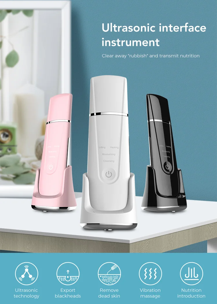 Professional Face Skin Spatula Ultrasonic Skin Scrubber With Wireless Charging