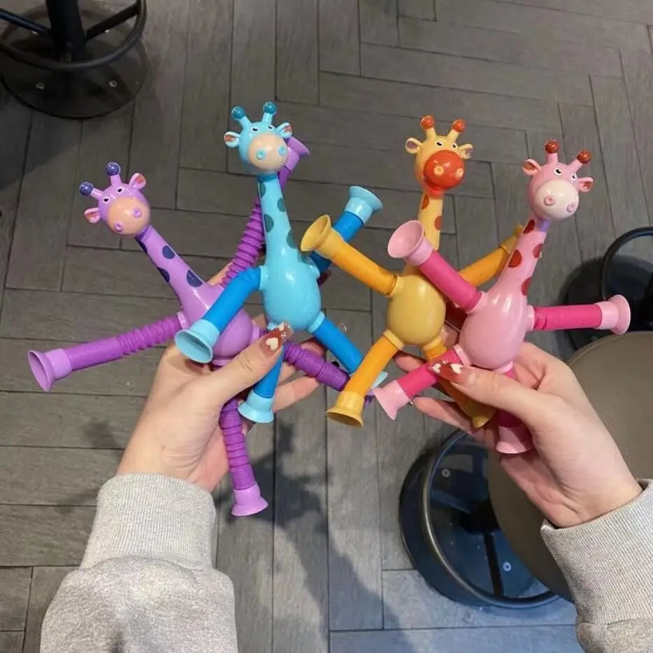 Wholesale Pop Tubes Mixed Animal Fidget Toys Cute Animal Fidget Pop Tube Giraffe Toy Fidget Tubes Sensory Suction Cup Toys