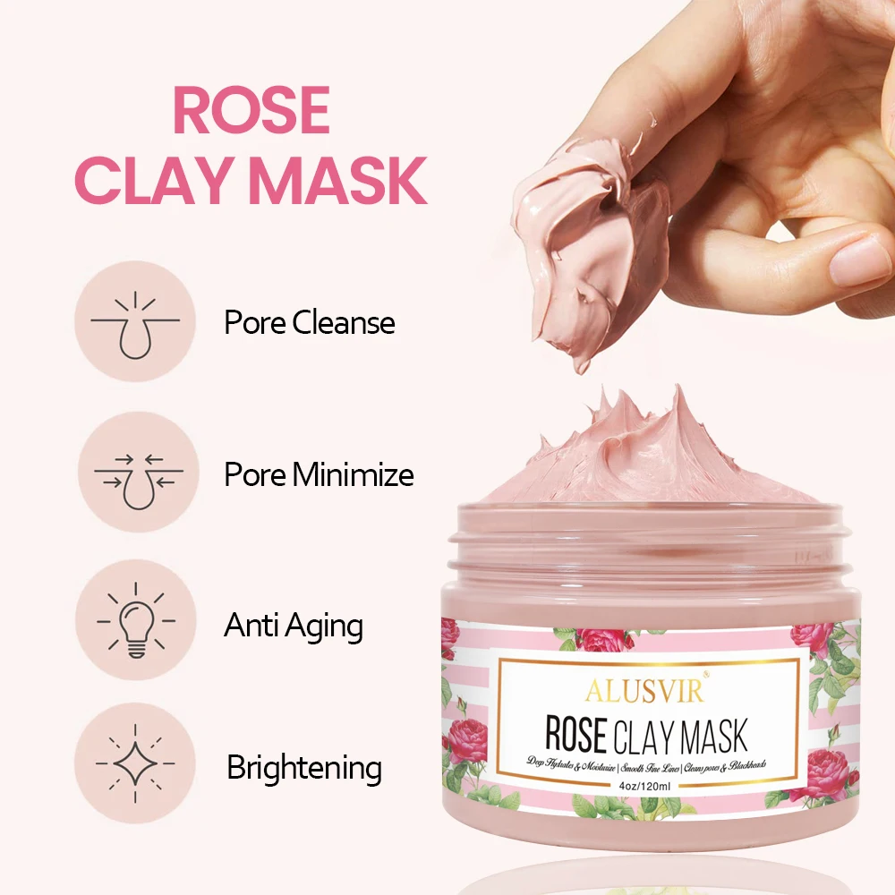 In Stock Rose Cleansing Kaolin Mud Mask Private Label Skincare Acne Treatment Brightening Whitening Pink Turmeric Clay Face Mask