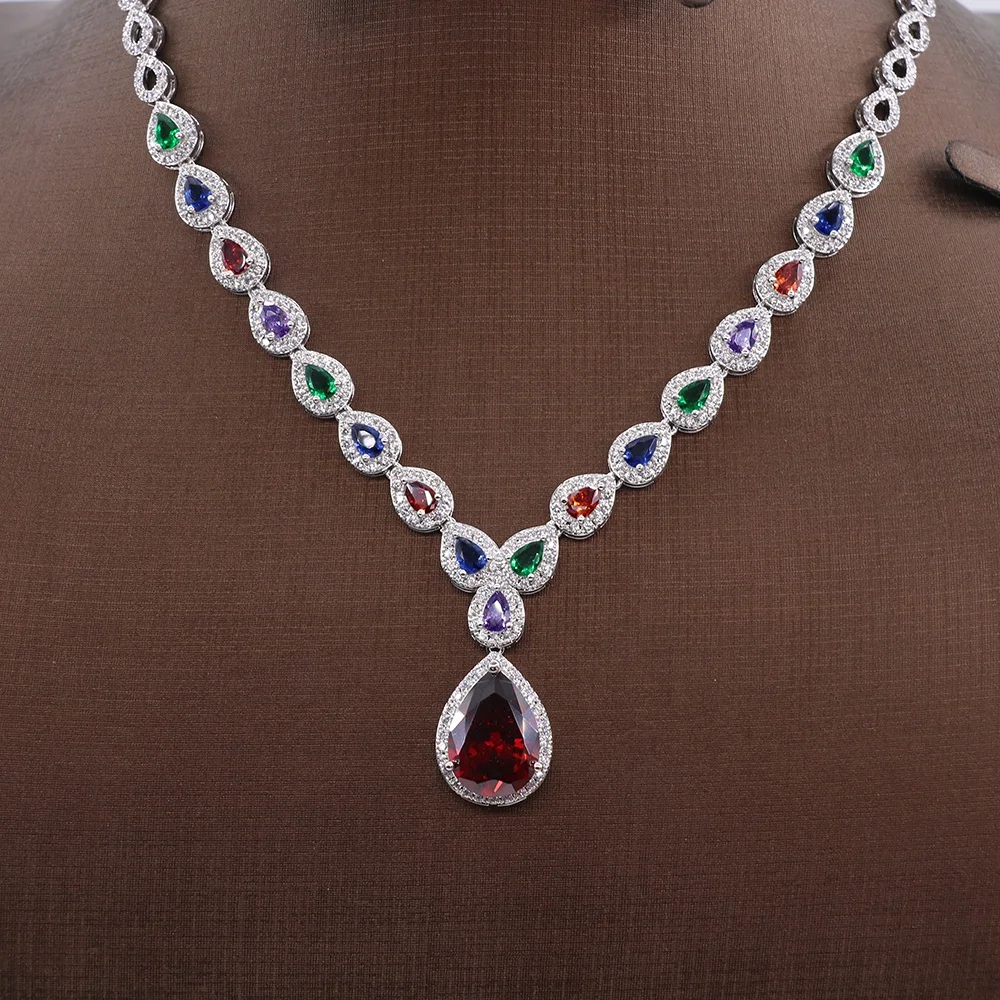 Bedazzled Western Classic Fashion Design Costume Jewelry In Cubic Zirconia Green&Blue Color Necklace Jewelry Set For Party Prom