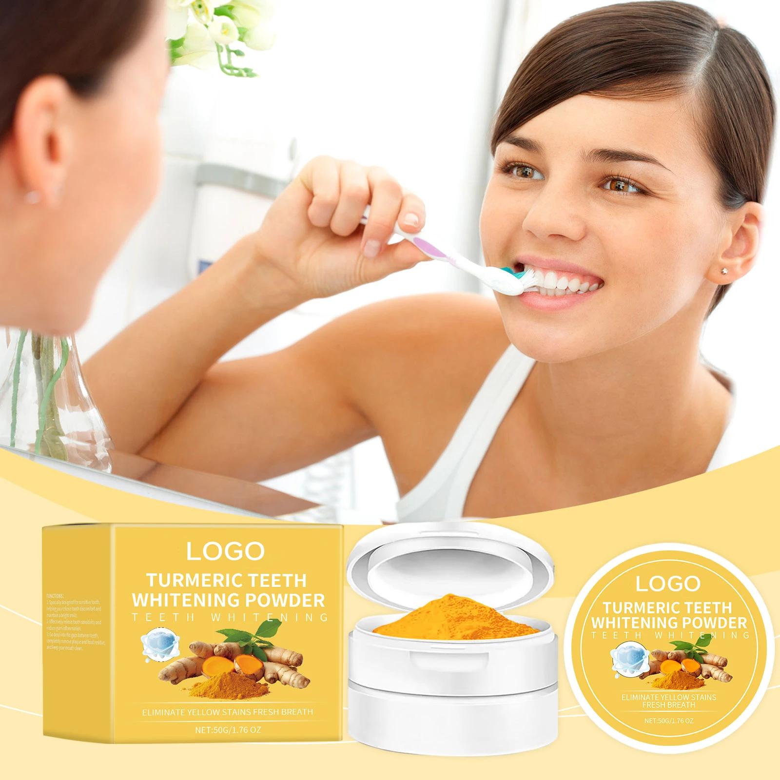 Wholesale Private Label 3 Day Turmeric Peroxide Tooth Whiten Powder Strong Pap Organic Whitening Powder For Teeth