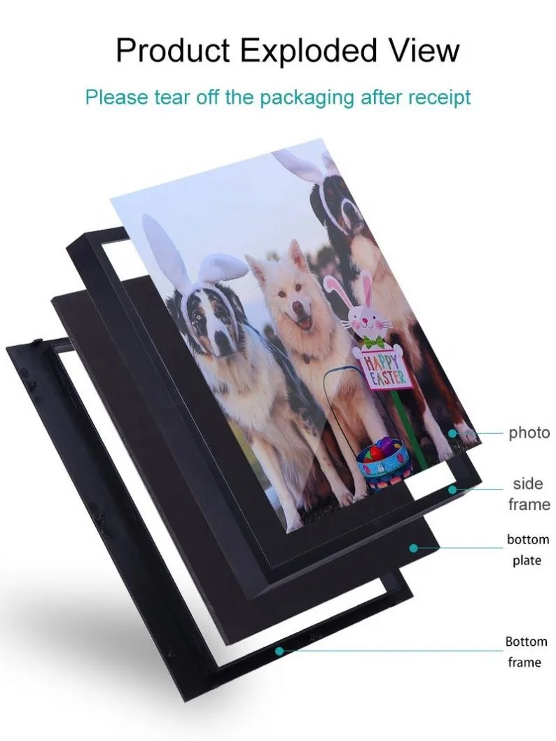 Hot selling North America 8*8 Inch Black Plastic Restickable Photo Frame Marco de fotos de plastico