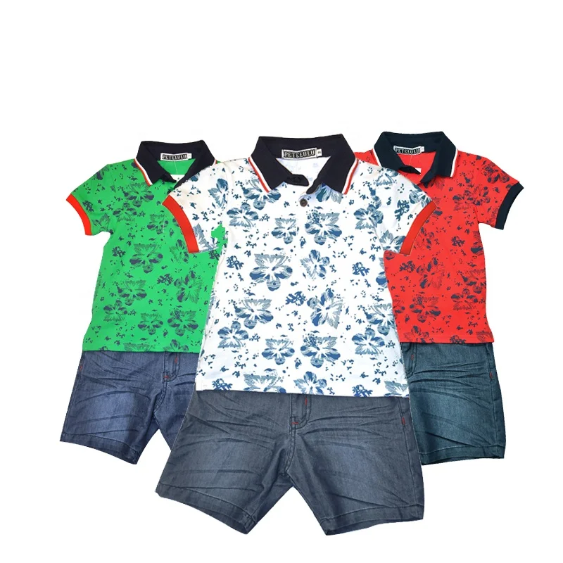 Slogan print Boys polka pot polo shirts  and  anchor jeans pant sets for clearance sale
