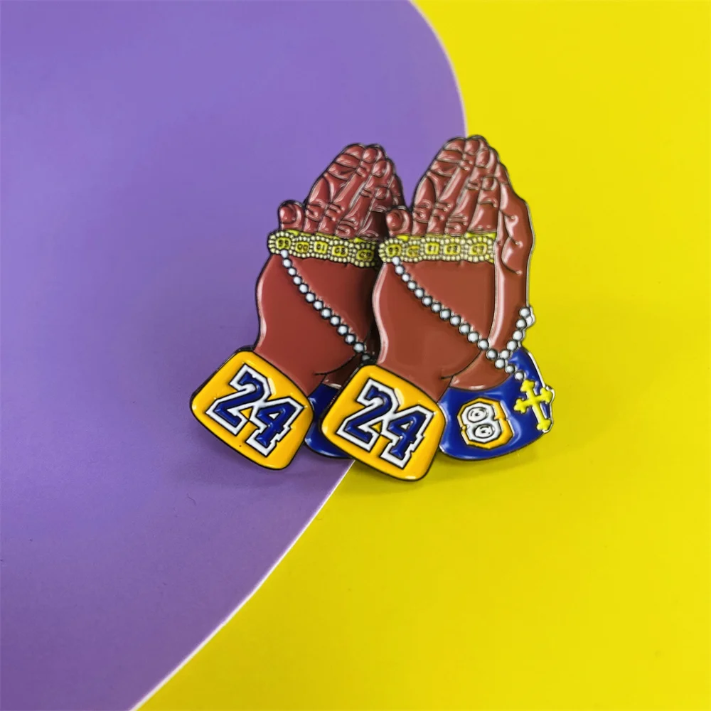 Custom High Quality Number 24 Los Angeles Lakers Metal Badge Kobe Glitter Soft Enamel Hat Pins Lapel Metal Pins Memorial Cap Pin
