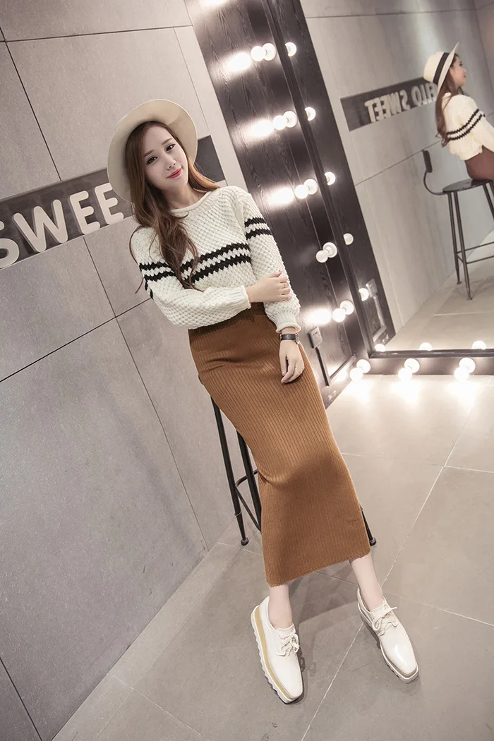 Женская офисная юбка весенне-осенняя трикотажная черная длинная юбка-карандаш с разрезом сзади элегантная повседневная высокой талией