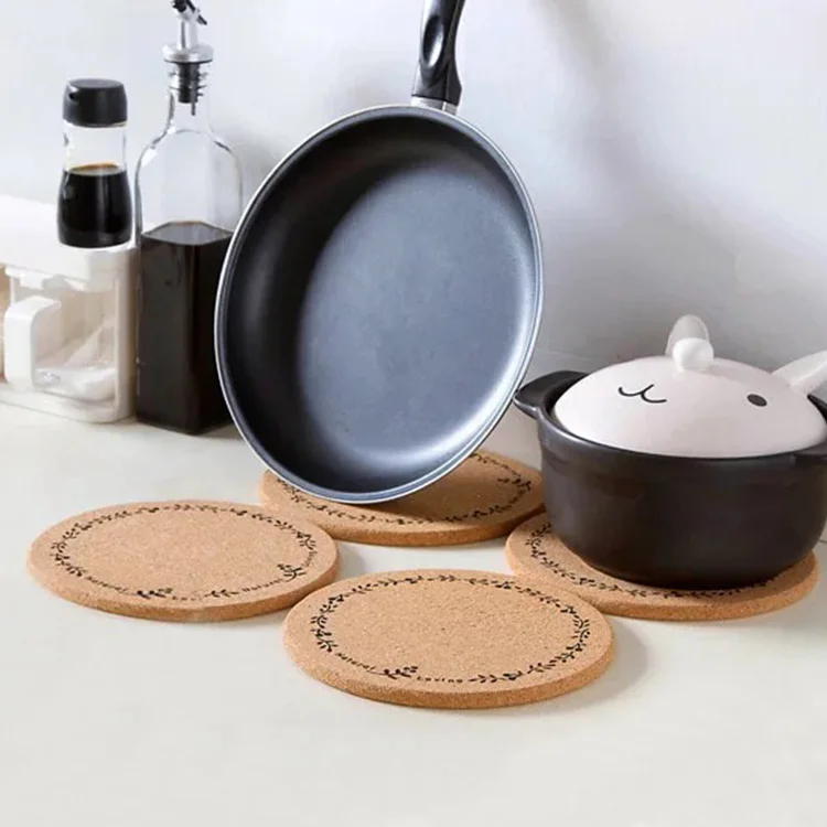 Customized Engraved Design Sustainable Natural Cork Coasters Round