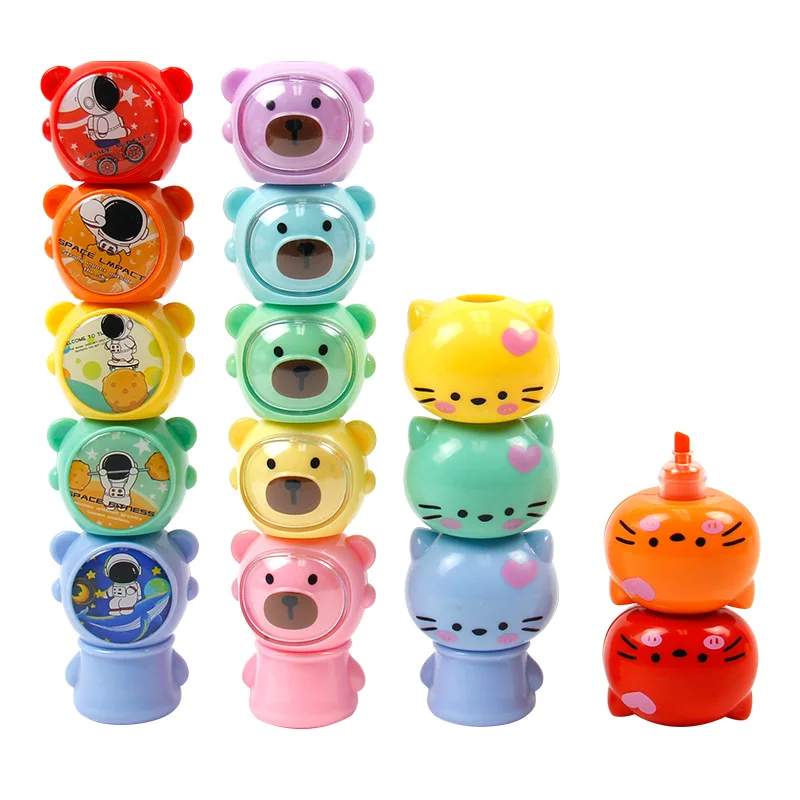 Interwell High Quality 5-Color Mini Highlighter Pen Cute Design Oblique Flat Pastel Plastic for School Use Loose Set Perfect