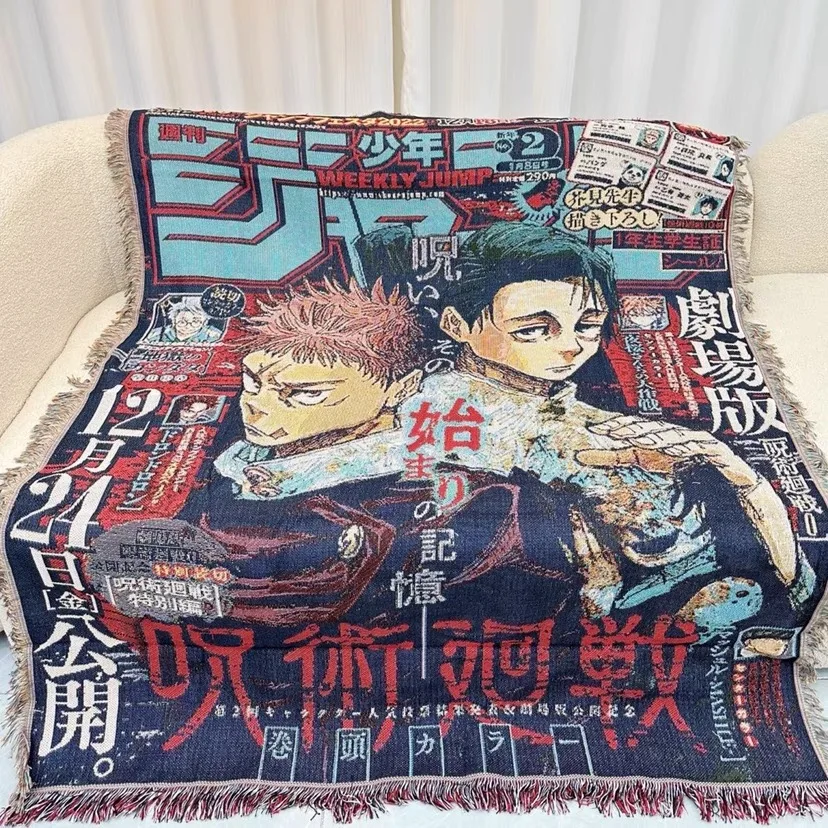 Factory custom cartoon anime tapestry jacquard cotton polyester tapestry knitted woven blanket thread throw