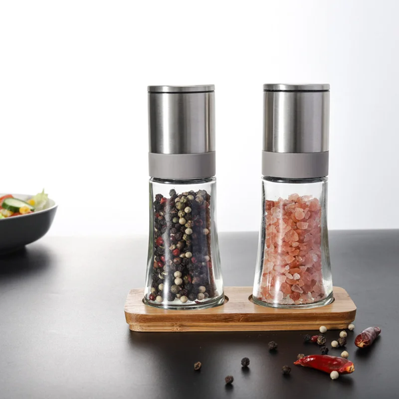 Custom Logo Kitchen Glass Salt Shaker Spice Mills Jar Salt And Pepper Grinder