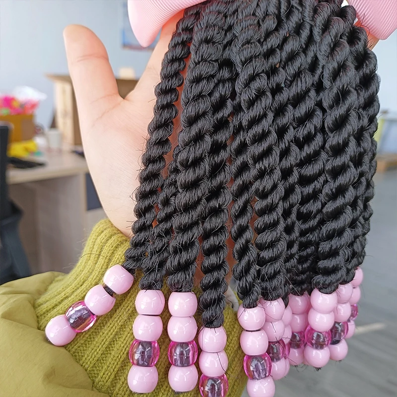 kids twist ponytail synthetic laser glitter shiny bling little girls braided ponytails with beads kids