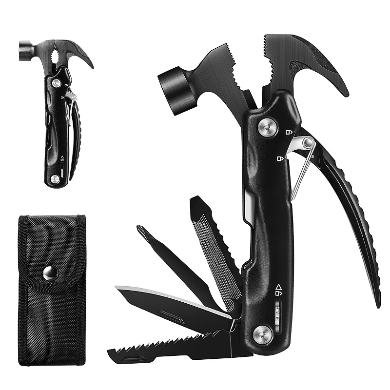 Camping Multi-Tool Plier 12 in 1 Mini Hammer Emergency Tools Multifunctional Claw Hammer for Fishing Hun